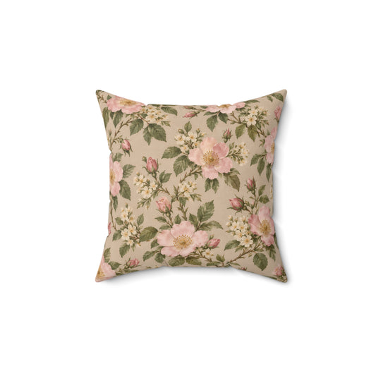 Vintage Rose Floral Pillow — Pink Cottagecore Decorative Throw