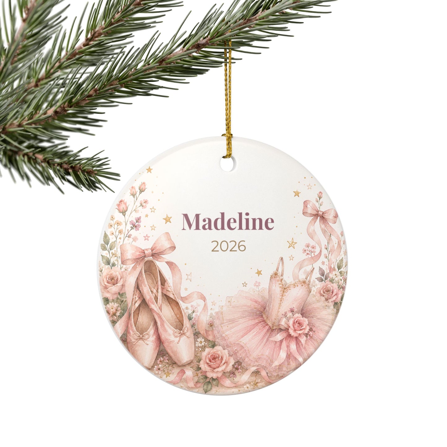 Personalized Ballet Ornament – Custom Name & Year Ceramic Decoration