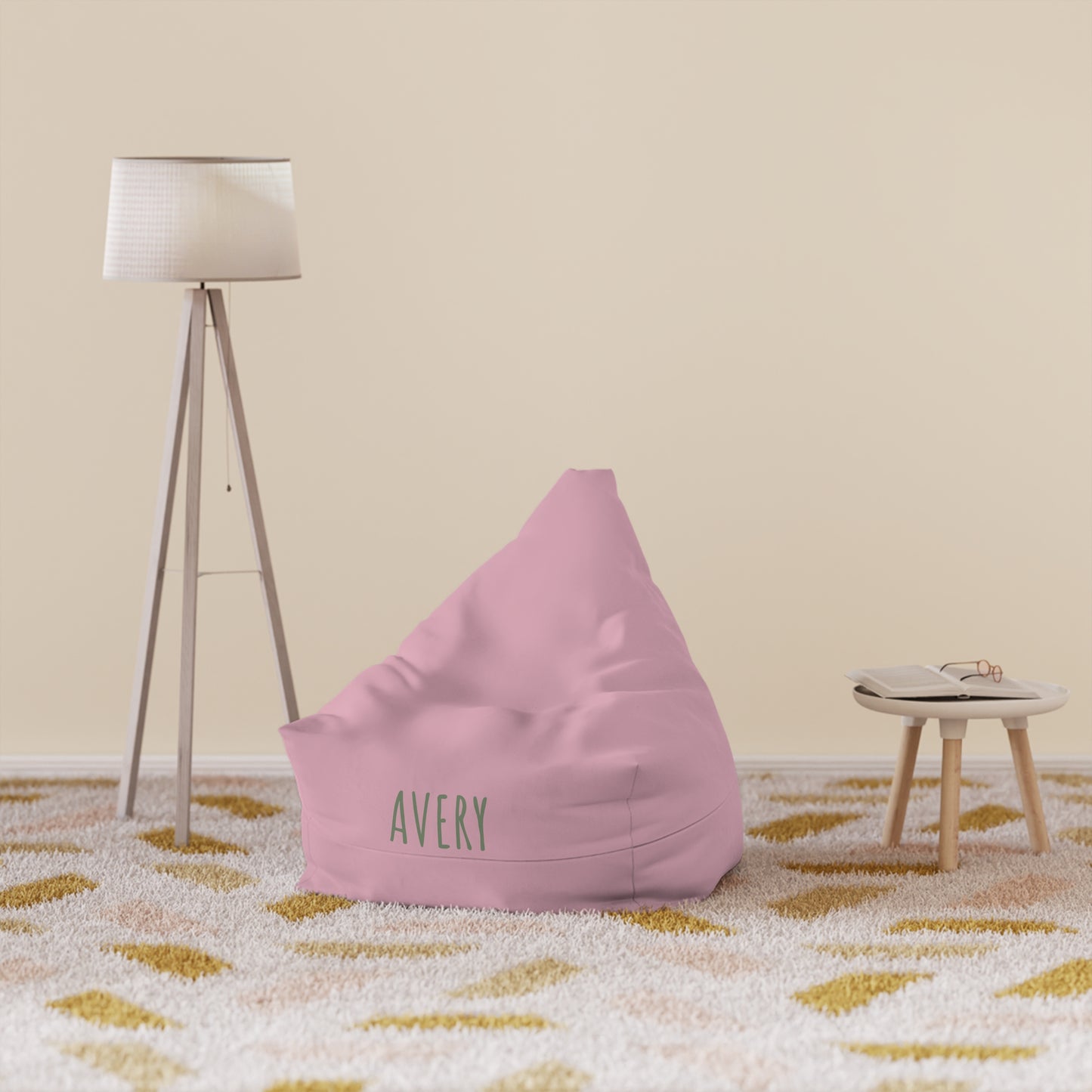Personalized Pink Bean Bag Cover — Custom Name Avery Kids Lounger