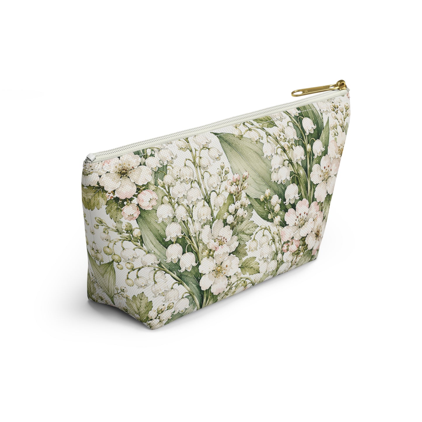Floral Lily of the Valley Accessory Pouch — Zip T‑Bottom Makeup Bag