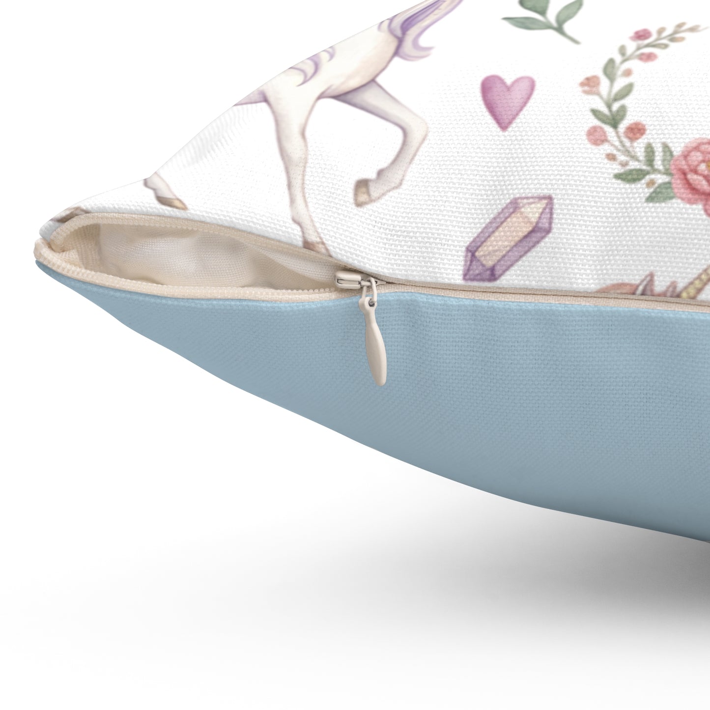Unicorn Pattern Polyester Pillow — Pastel Rainbows & Floral Square Cushion