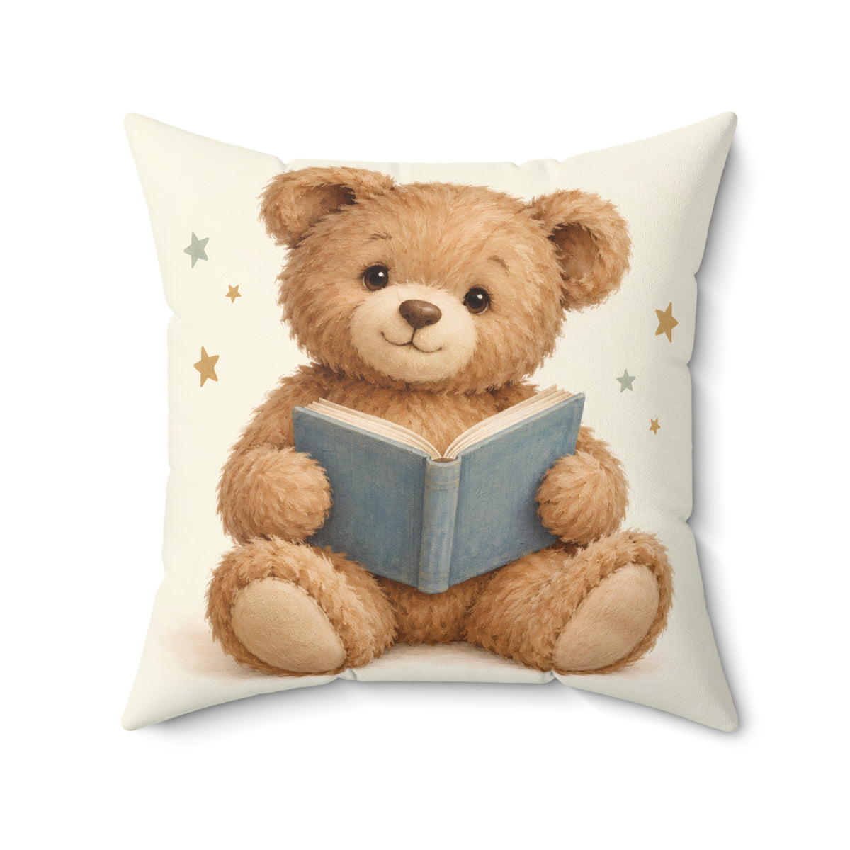 Reading Teddy Bear Square Pillow