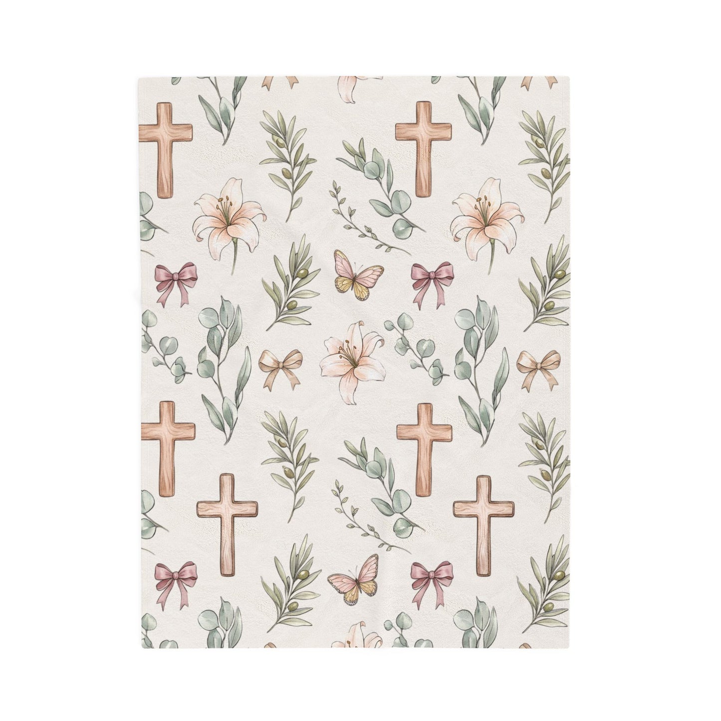 Floral Cross Baby Plush Blanket — Christian Nursery Velveteen Throw