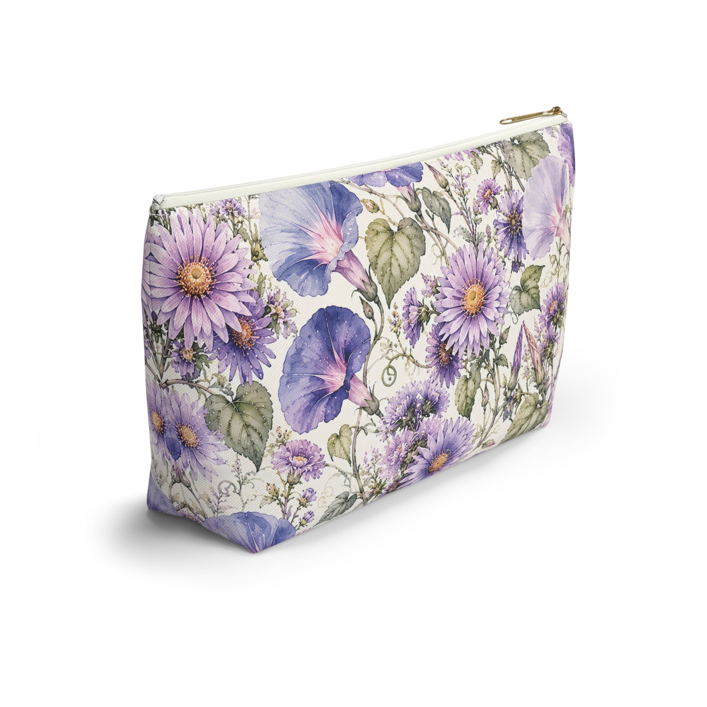 Floral Lavender Cosmetic Pouch — Purple Wildflower Accessory Bag