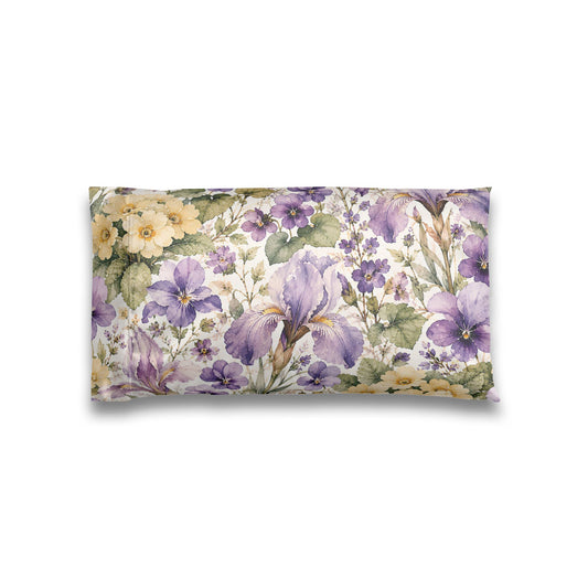 Floral Lavender & Yellow Satin Pillowcase — Vintage Watercolor Iris Design
