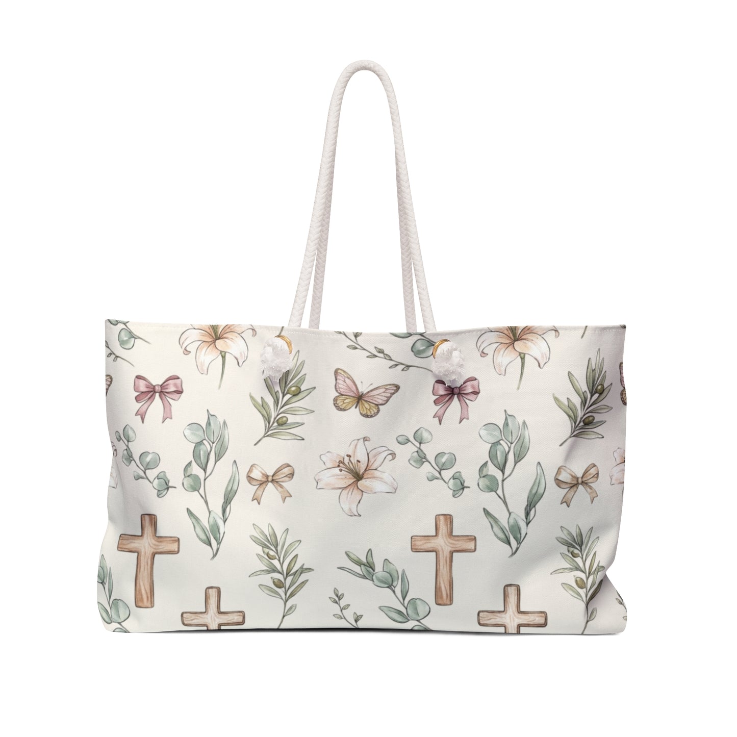 Floral Cross Weekender Bag – Pastel Butterflies & Bows Travel Tote