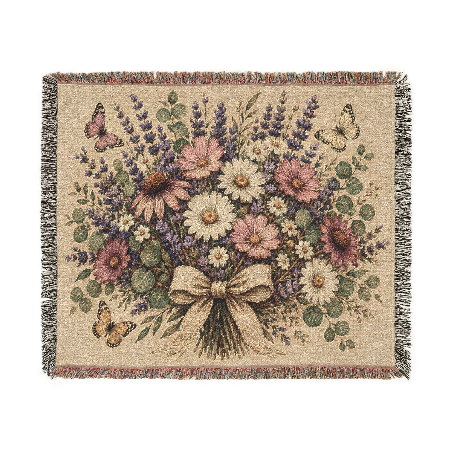 Floral Bouquet Woven Blanket — Vintage Tapestry Throw
