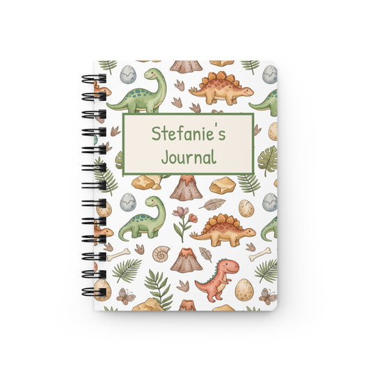 Personalized Dinosaur Spiral Journal – Cute Dino Kids Notebook