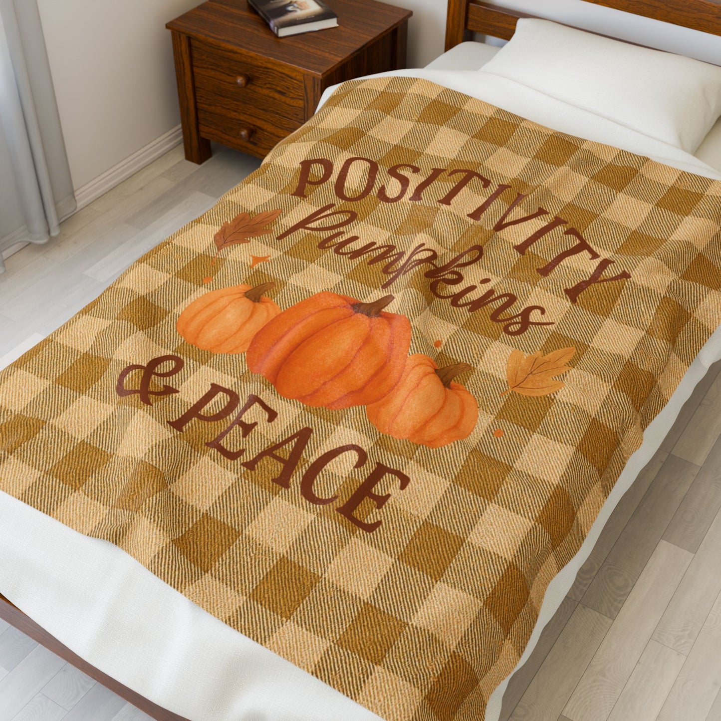 Positivity Pumpkins & Peace Velveteen Plush Throw Blanket – Autumn Cozy Farmhouse Decor