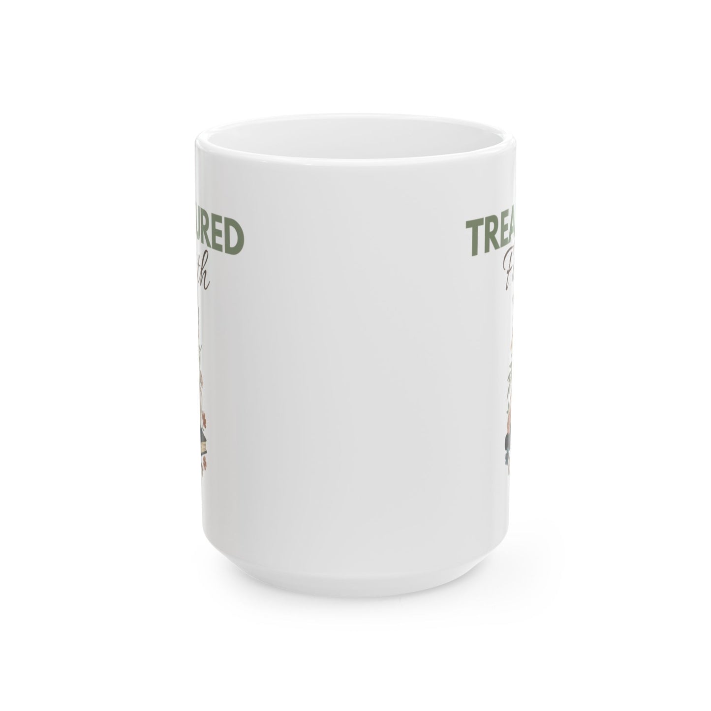 Treasured Faith Ceramic Coffee Mug – Christian Bible Lover Gift – Floral Coffee Cup – Inspirational Religious Mug – 11oz & 15oz