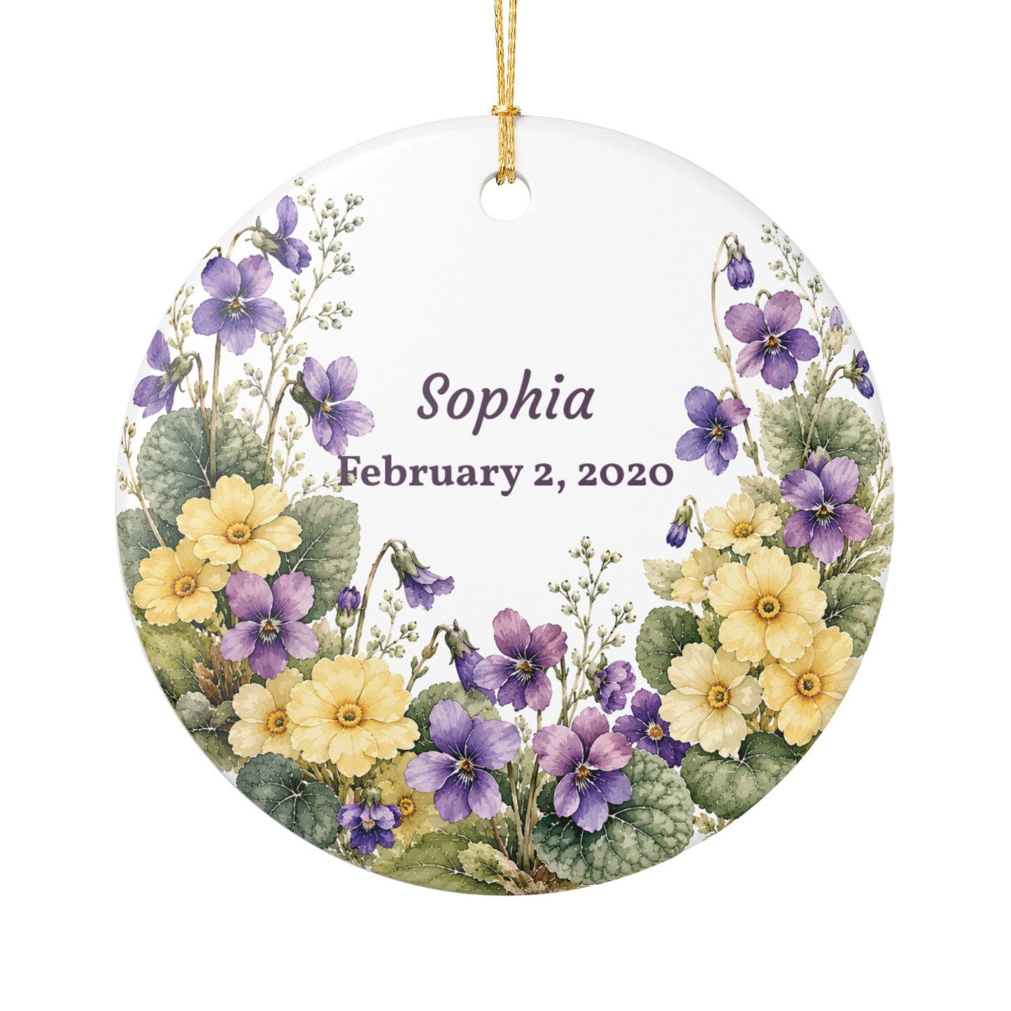 Ceramic Ornament — Personalized Floral Name & Date Keepsake