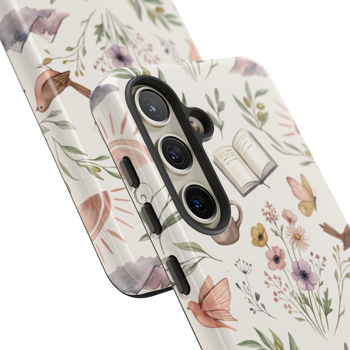 Floral Reading Phone Case — Cozy Books & Coffee Pattern Tough Case