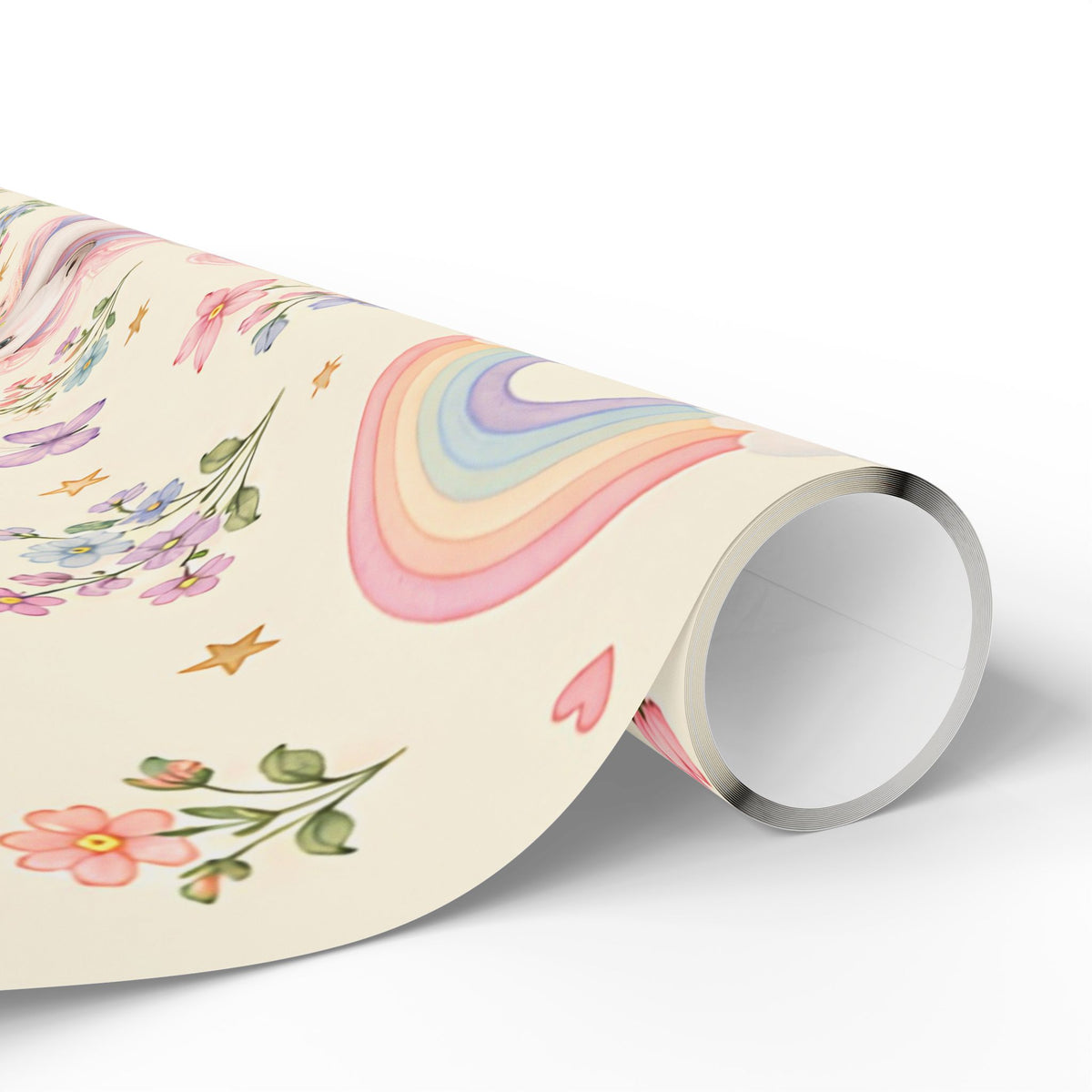 Unicorn Floral Wrapping Paper Roll — Pastel Rainbow Gift Wrap