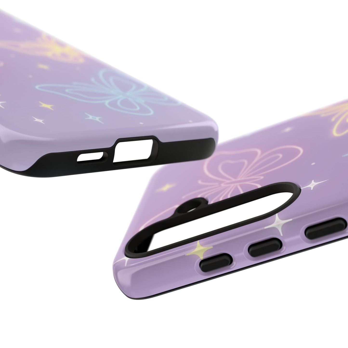 Pastel Butterfly Dream Phone Case – Purple Neon Glow with Stars