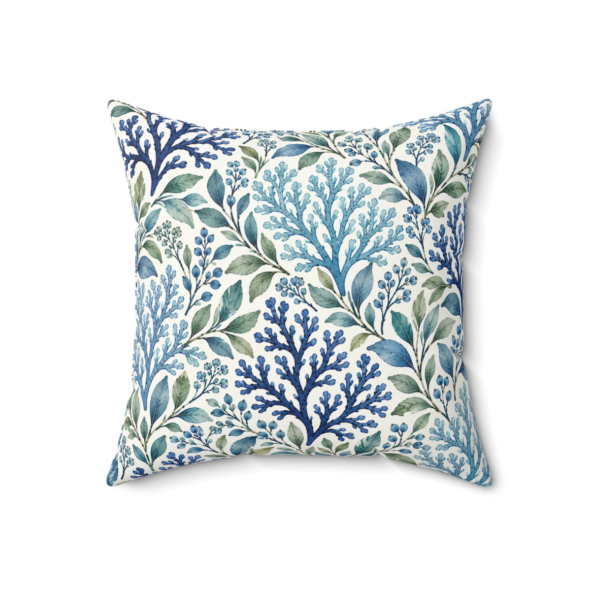 Coastal Blue Coral Pattern Pillow - Decorative Square Throw Pillow