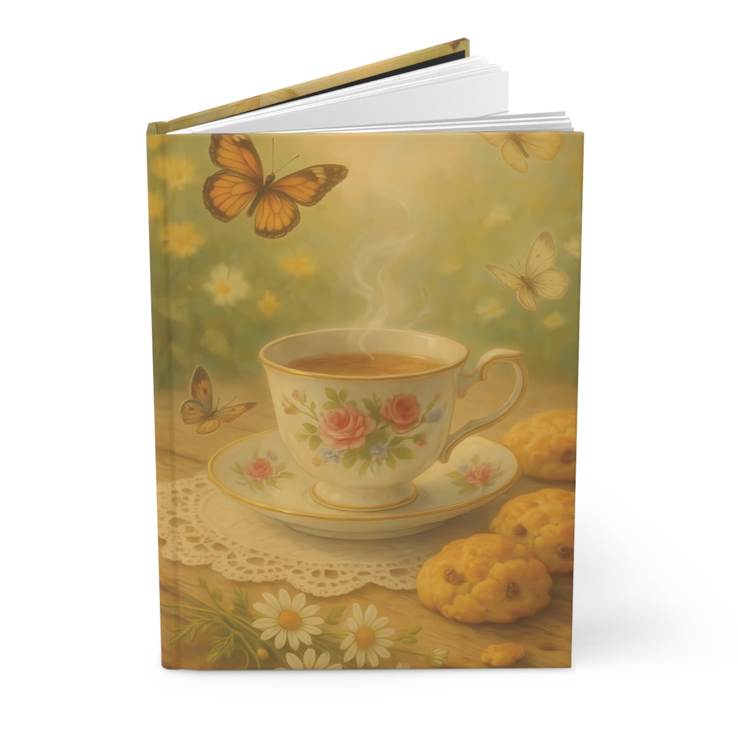 Tea & Tranquility Journal – Vintage Teacup and Butterfly Garden Hardcover Notebook