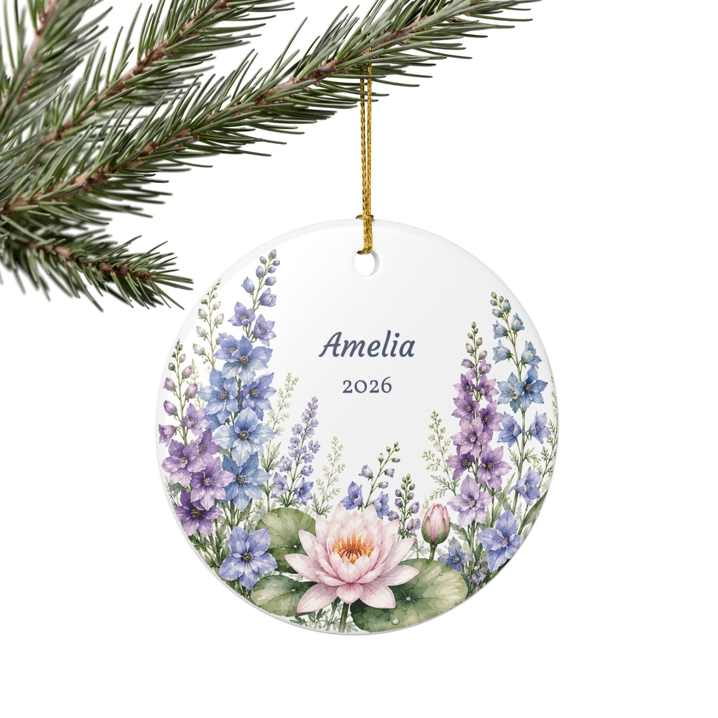 Personalized Ceramic Ornament — Floral Name & Year (e.g., "Amelia 2026")