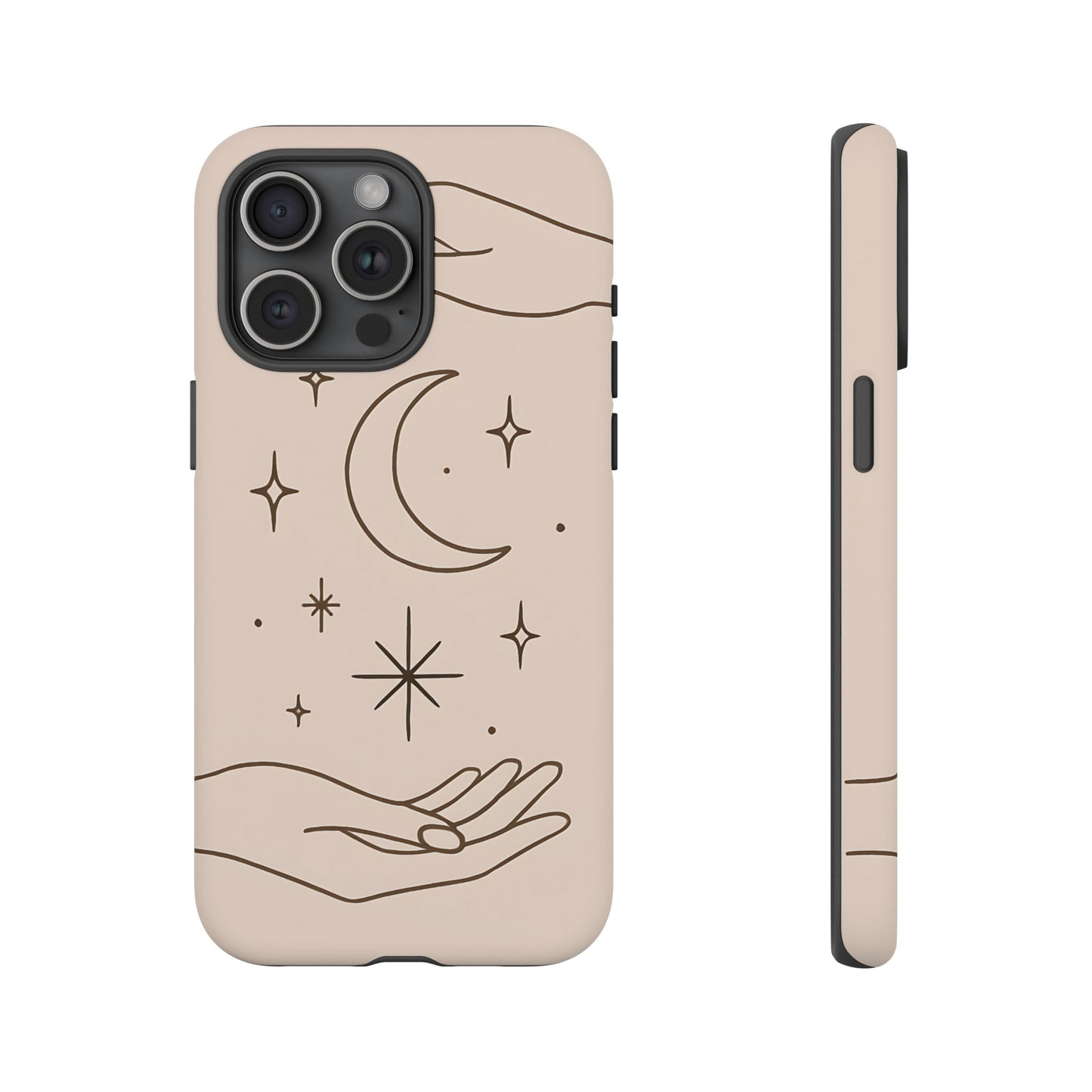 Mystic Minimalist Hands & Moon Phone Case – Celestial Line Art Design