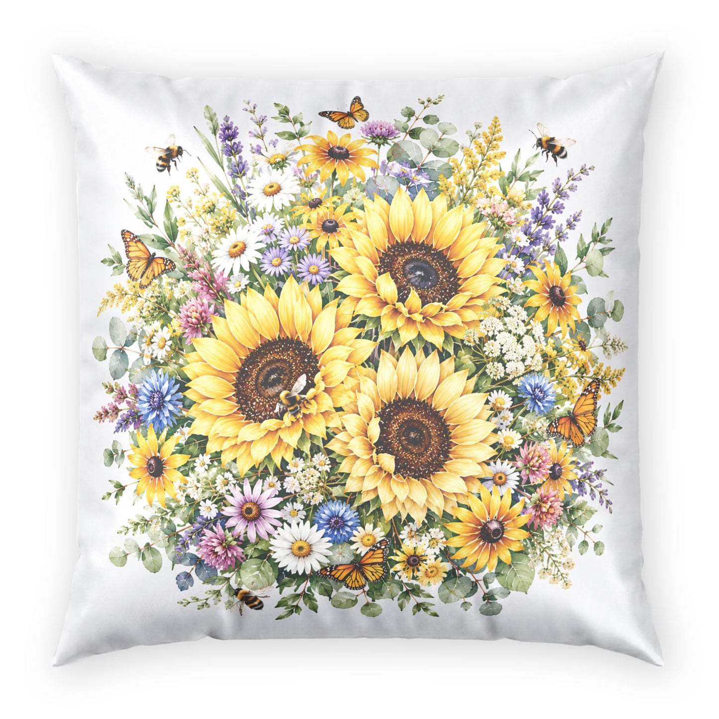 Sunflower Bouquet Velvet Pillow — Floral Decorative Throw Pillow