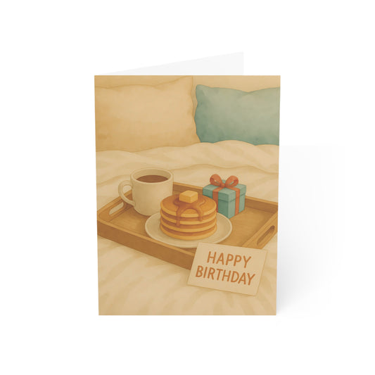 Cozy Breakfast in Bed Birthday Greeting Card – Premium 270gsm Paper, Includes Envelope