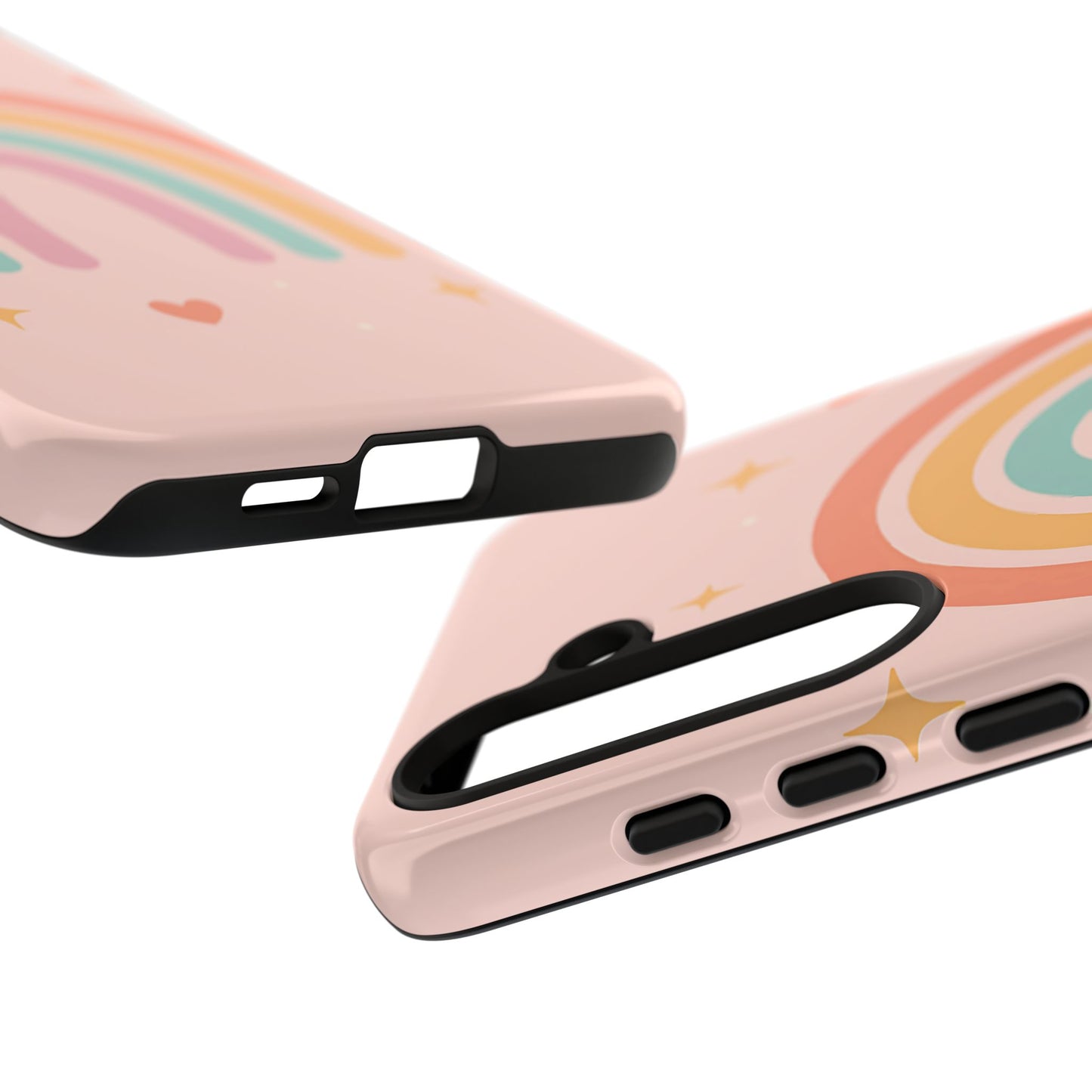 Pastel Rainbow Heart Phone Case – Cute Boho Aesthetic in Soft Pink