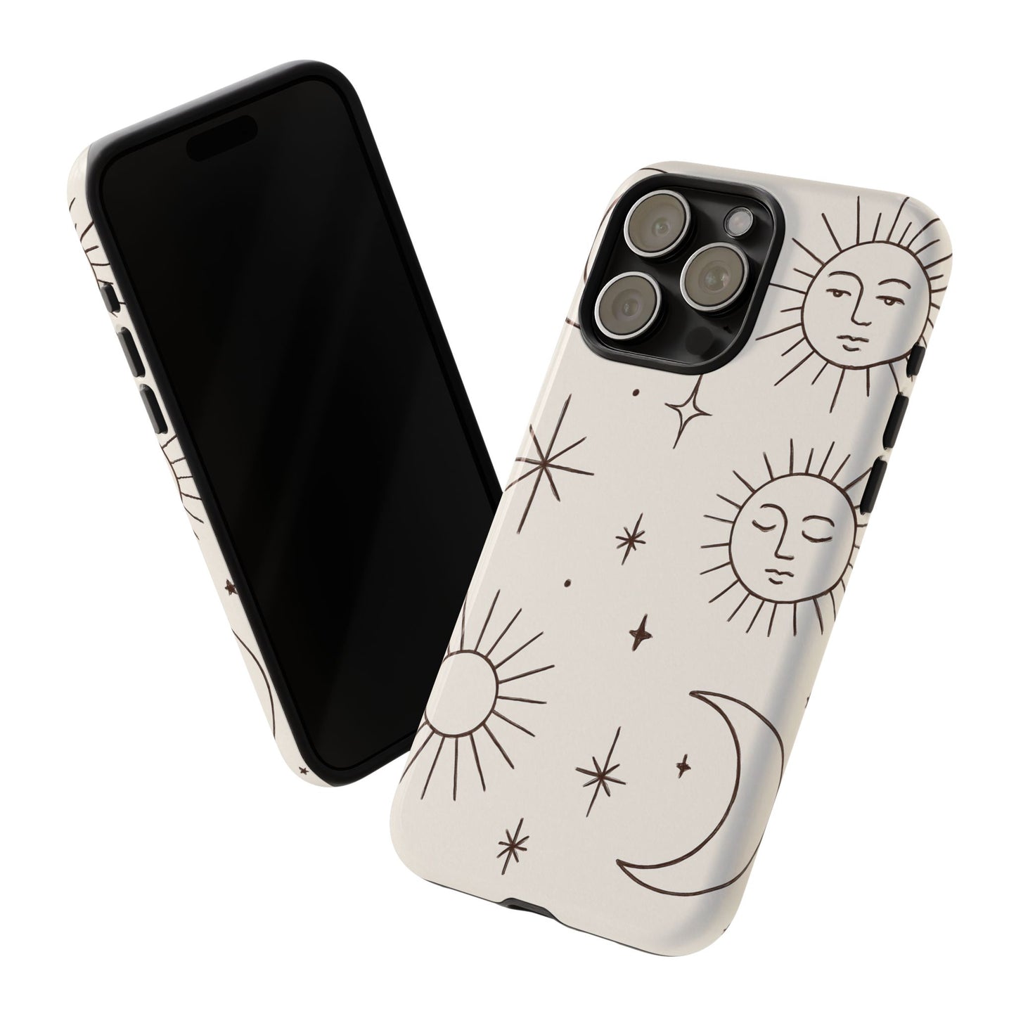 Celestial Moon & Sun Line Art iPhone Case – Minimalist Boho Cosmic Design