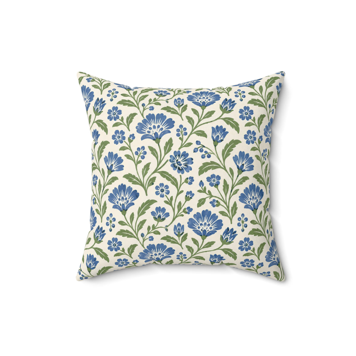 Blue Floral Throw Pillow — Botanical Pattern Decorative Cushion