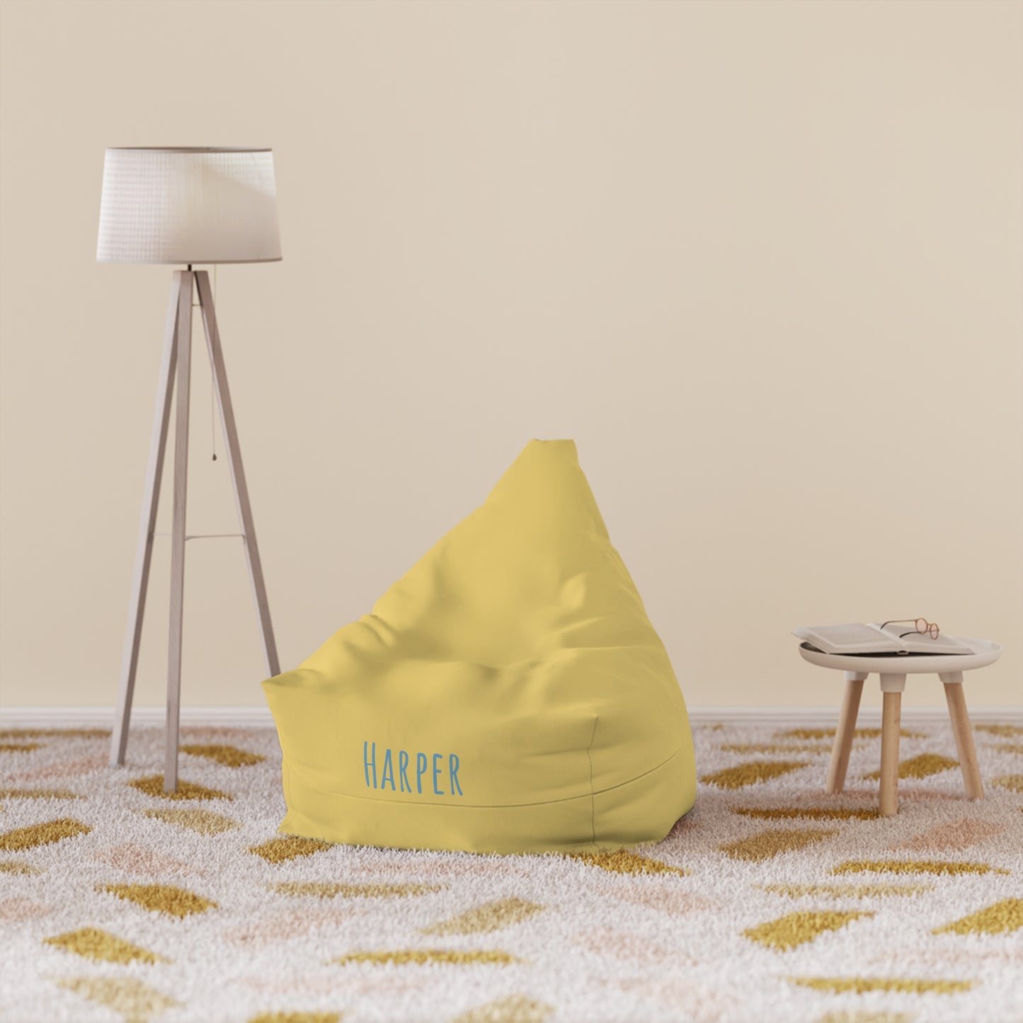Personalized Yellow Bean Bag Cover – Custom Name Harper Kids Lounger