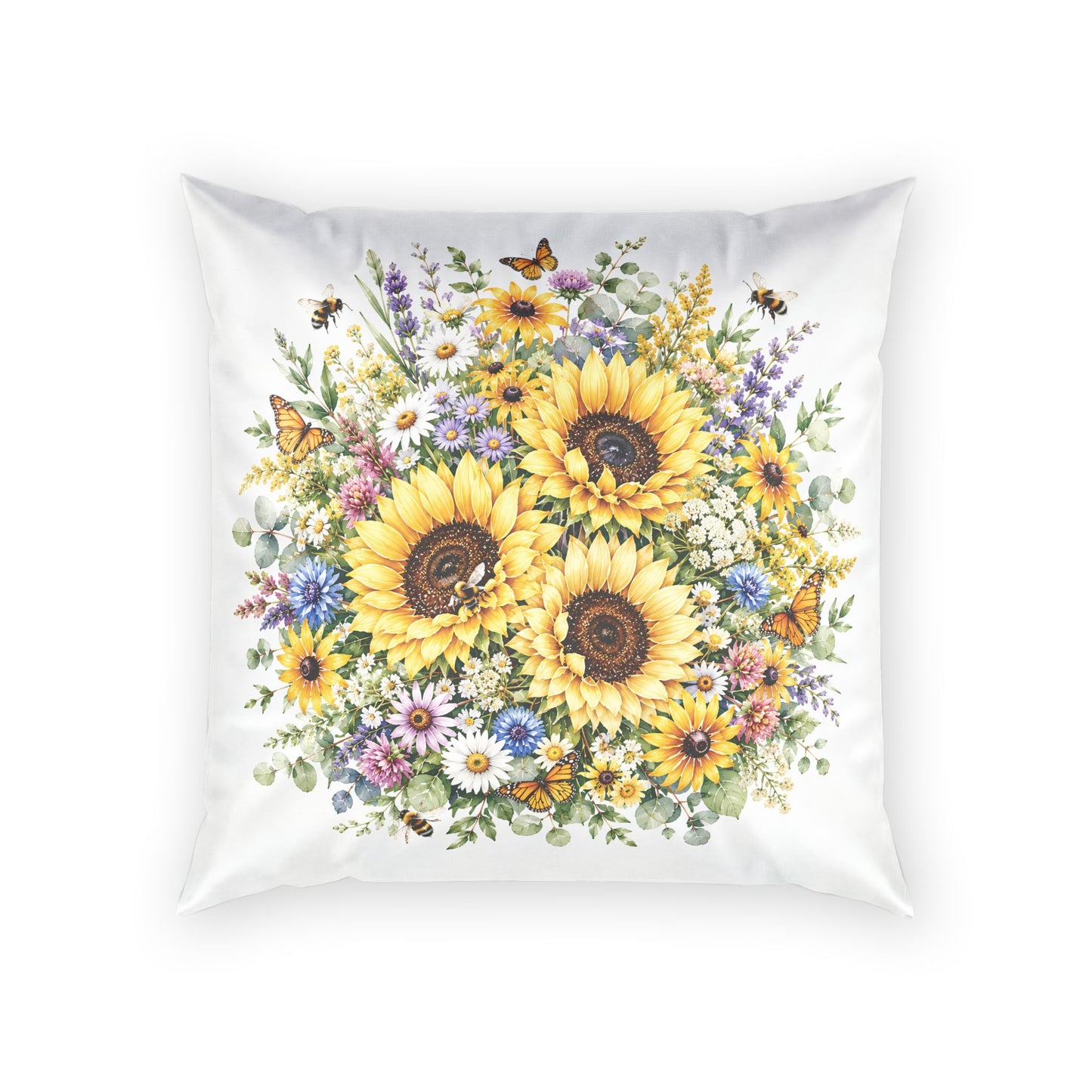 Sunflower Bouquet Velvet Pillow — Floral Decorative Throw Pillow