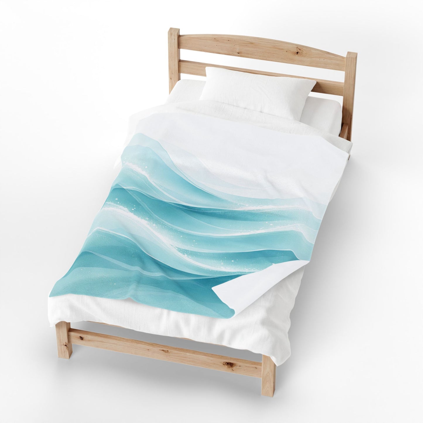 Aqua Wave Velveteen Plush Blanket — Soft Ocean Blue Throw for Cozy Bedrooms & Beach House Decor