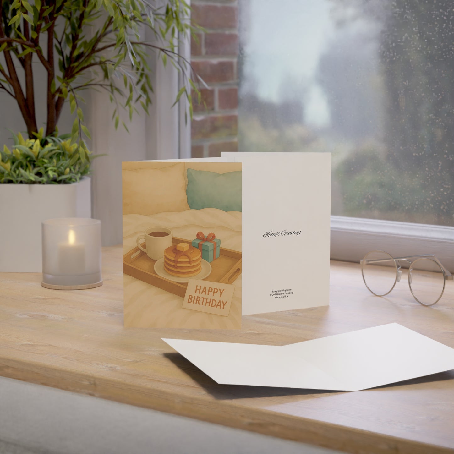 Cozy Breakfast in Bed Birthday Greeting Card – Premium 270gsm Paper, Includes Envelope