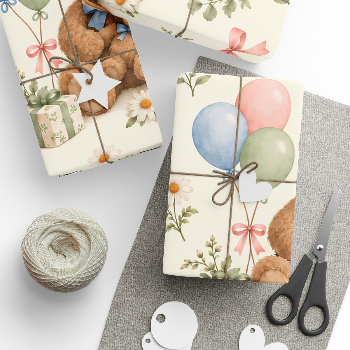 Teddy Bear Floral Wrapping Paper Roll — Vintage Baby Shower & Newborn Gift Wrap