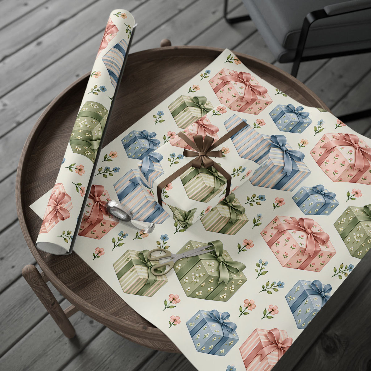 Floral Gift Wrap Roll — Pastel Presents & Bows Wrapping Paper