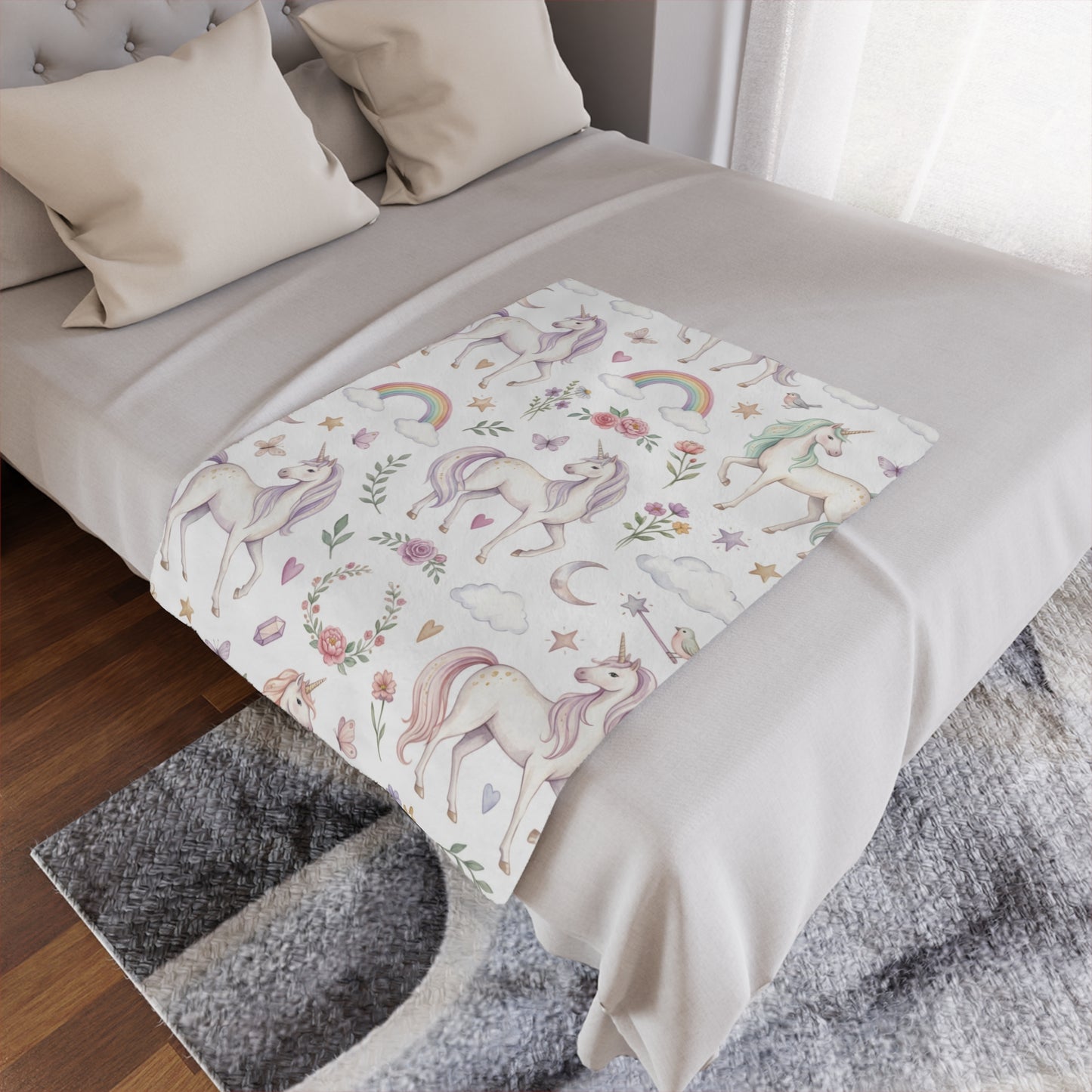Unicorn Rainbow Minky Blanket – Soft Pastel Fantasy Throw for Kids & Nursery