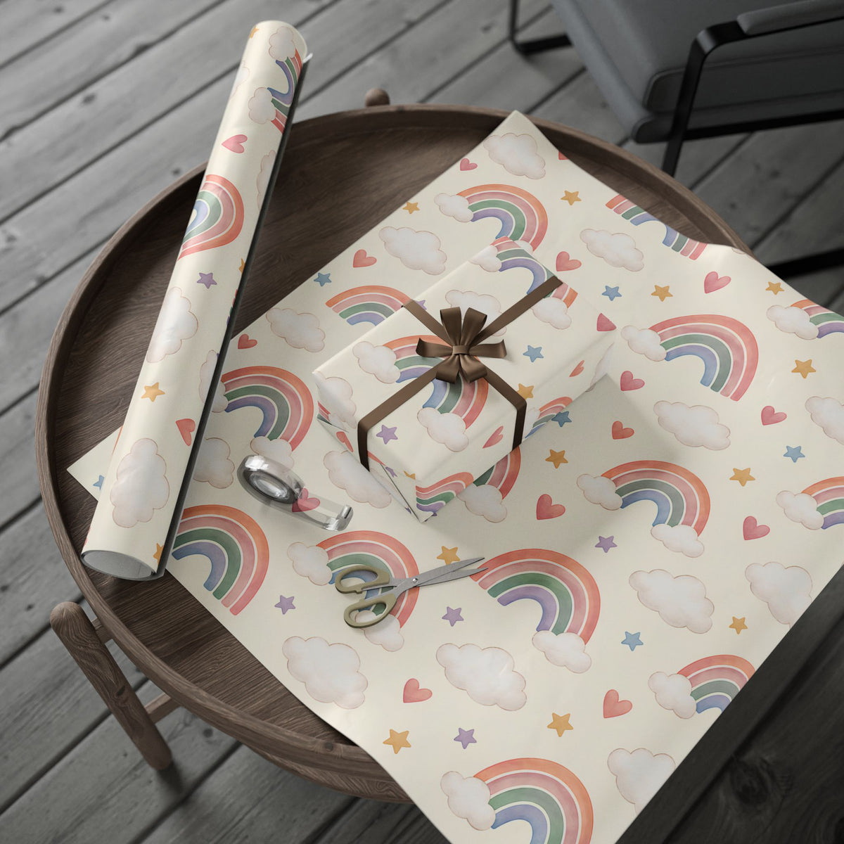 Wrapping Paper Roll — Pastel Rainbow & Cloud Gift Wrap (Neutral Baby Shower, Birthday, Nursery)