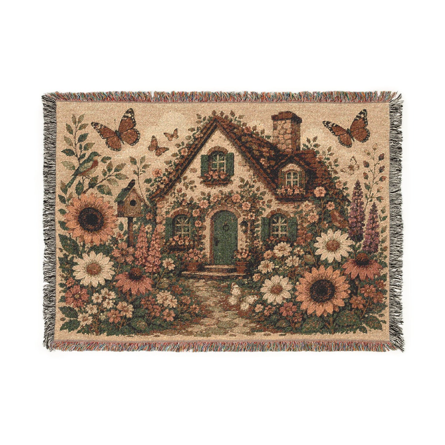 Cottage Garden Woven Blanket — Cozy Floral House Throw