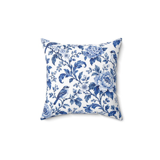 Blue Floral Toile Decorative Pillow