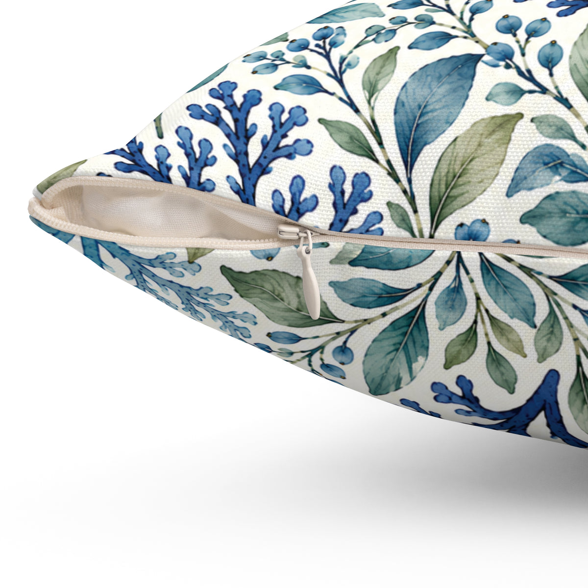 Coastal Blue Coral Pattern Pillow - Decorative Square Throw Pillow