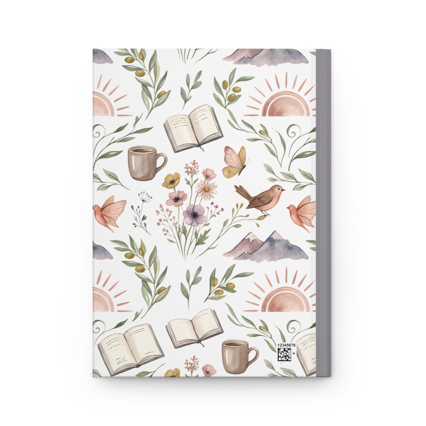 Nature Reading Hardcover Journal — Floral, Mountain & Coffee Pattern Notebook