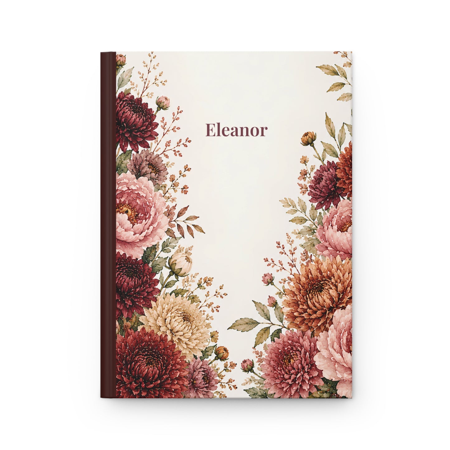 Personalized Floral Hardcover Journal — Vintage Chrysanthemum Notebook (Custom Name)