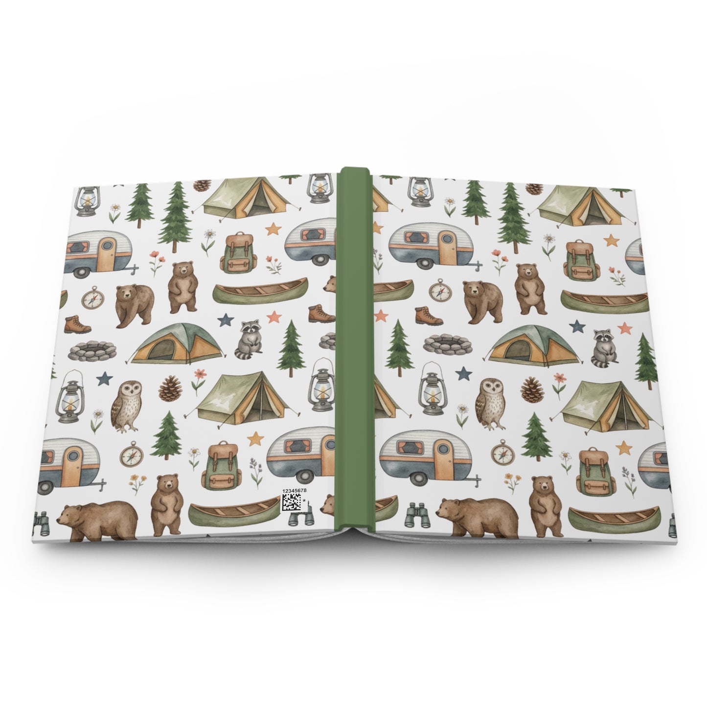Camping Pattern Hardcover Journal — Woodland Adventure Notebook