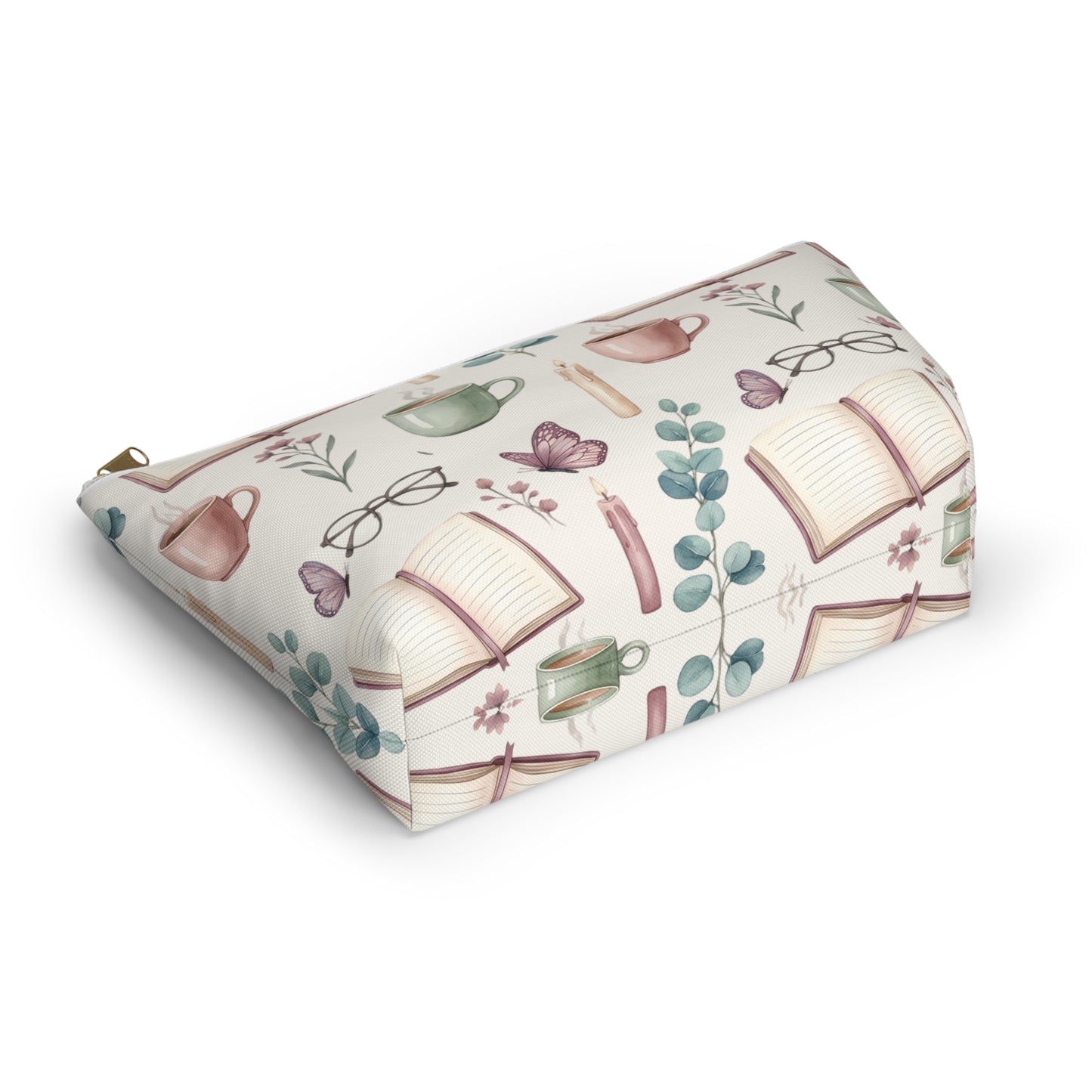 Cozy Reading Accessory Pouch — Book, Tea & Candle Pattern