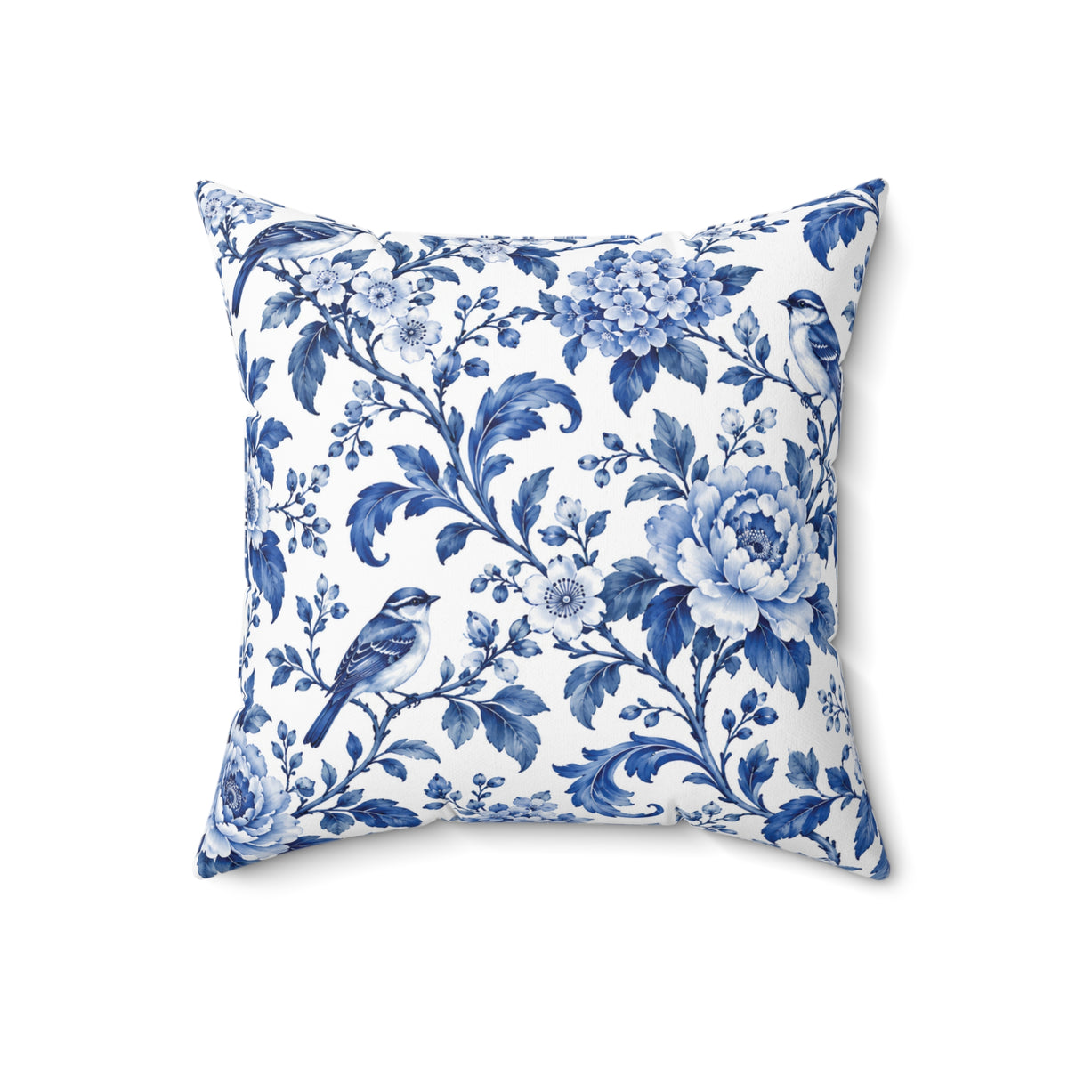 Blue Floral Toile Decorative Pillow