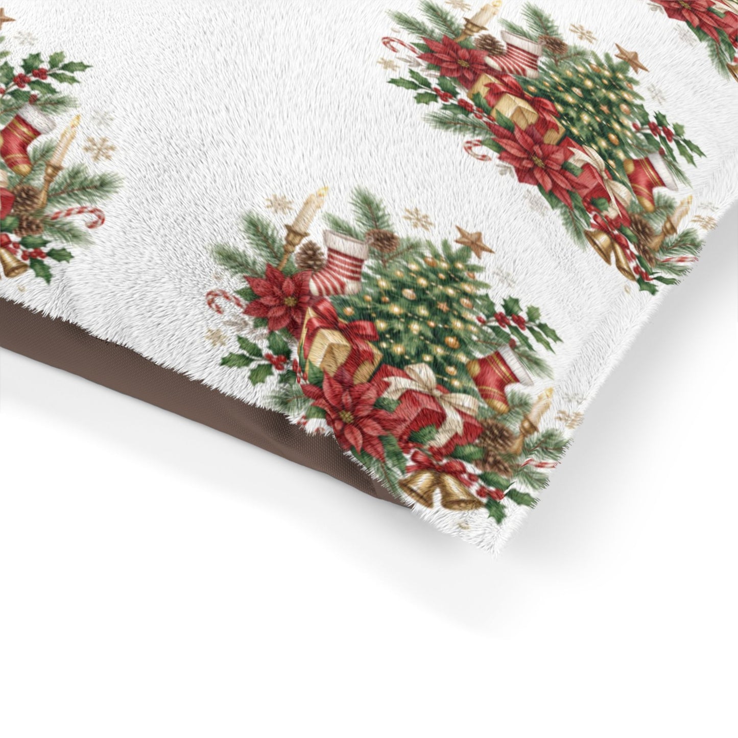 Holiday Floral Pet Bed Christmas Tree Poinsettia Print