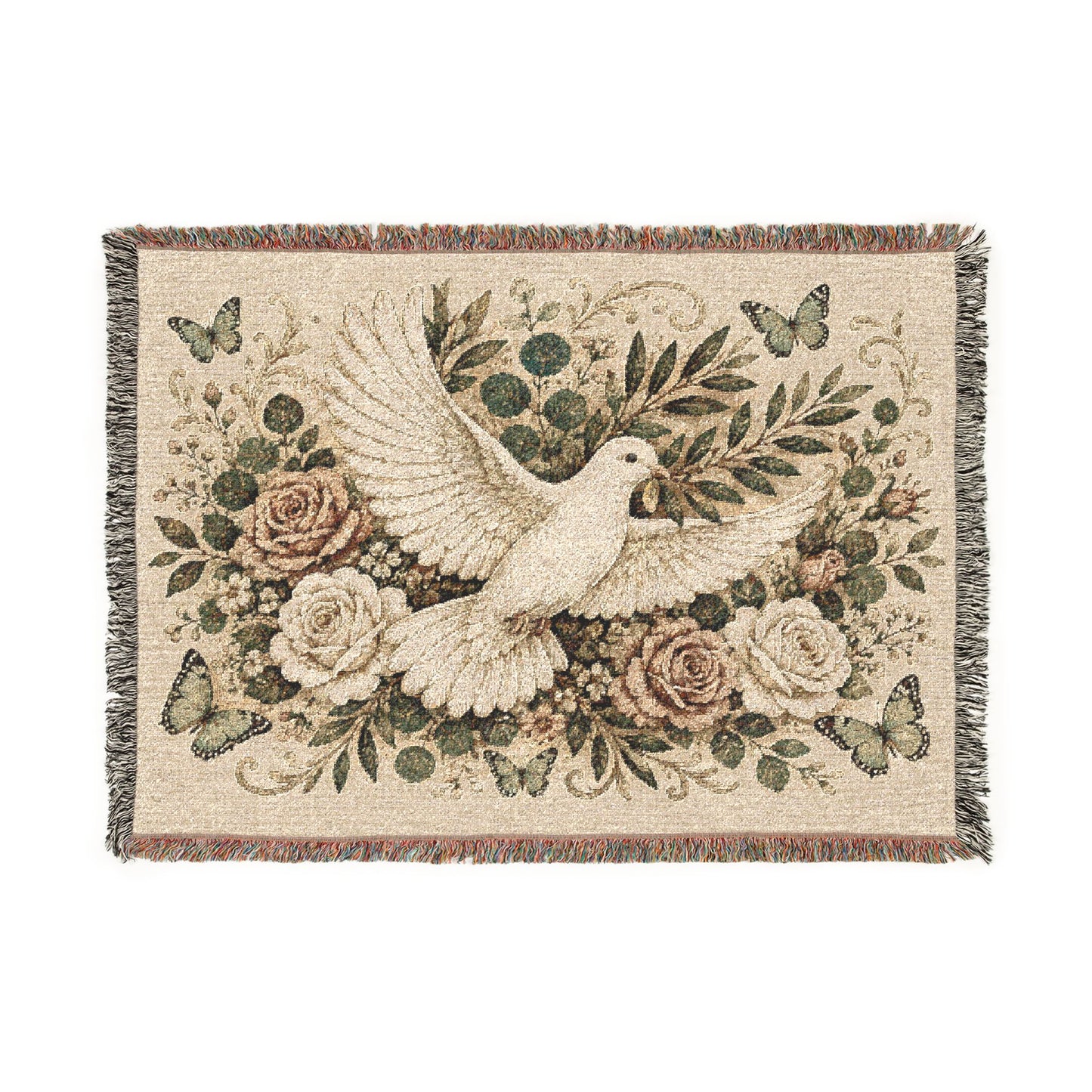 Dove Floral Woven Blanket — Decorative Throw for Living Room, Spiritual Comfort & Memorial Gift
