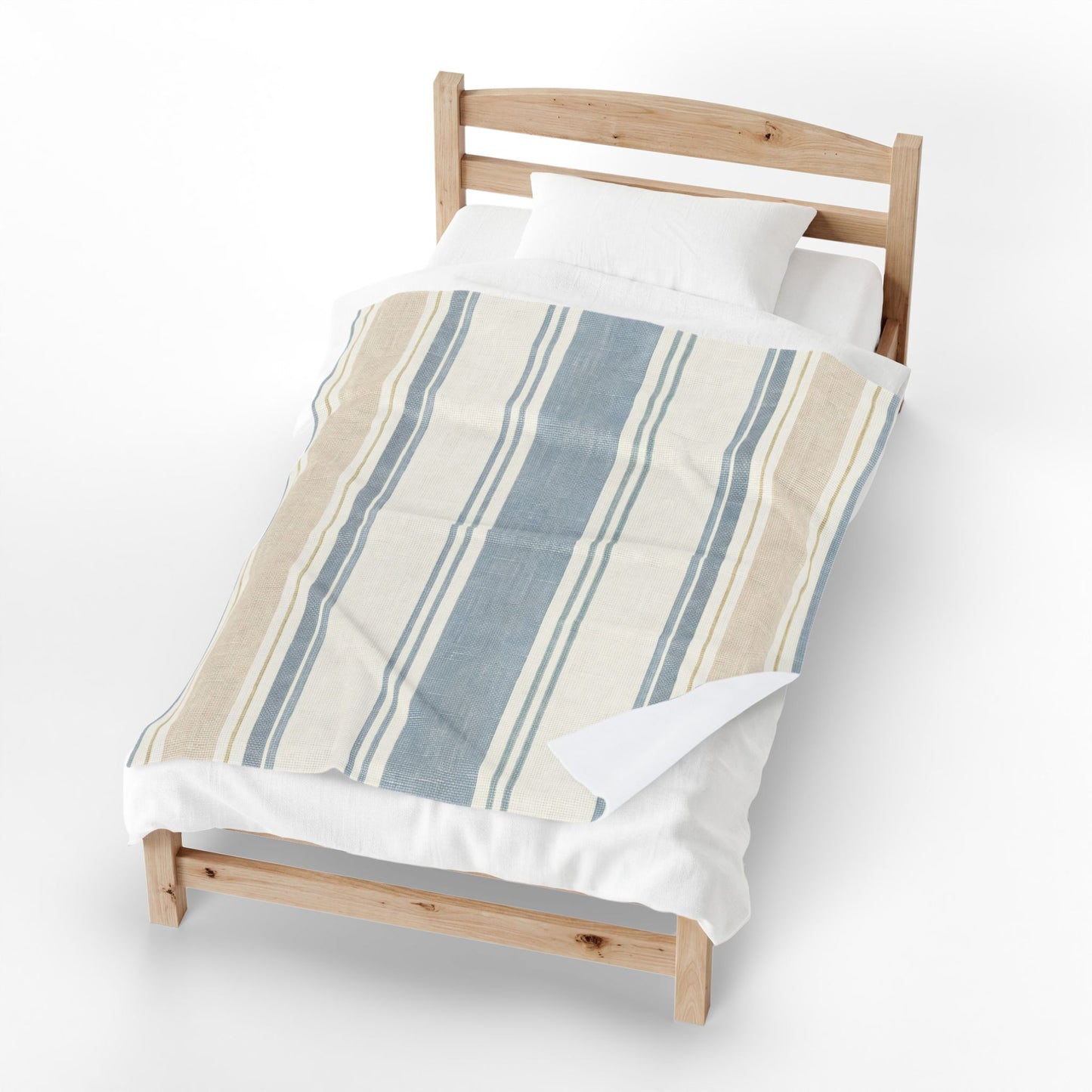 Striped Velveteen Plush Blanket — Cozy Blue & Beige Throw for Living Room or Beach