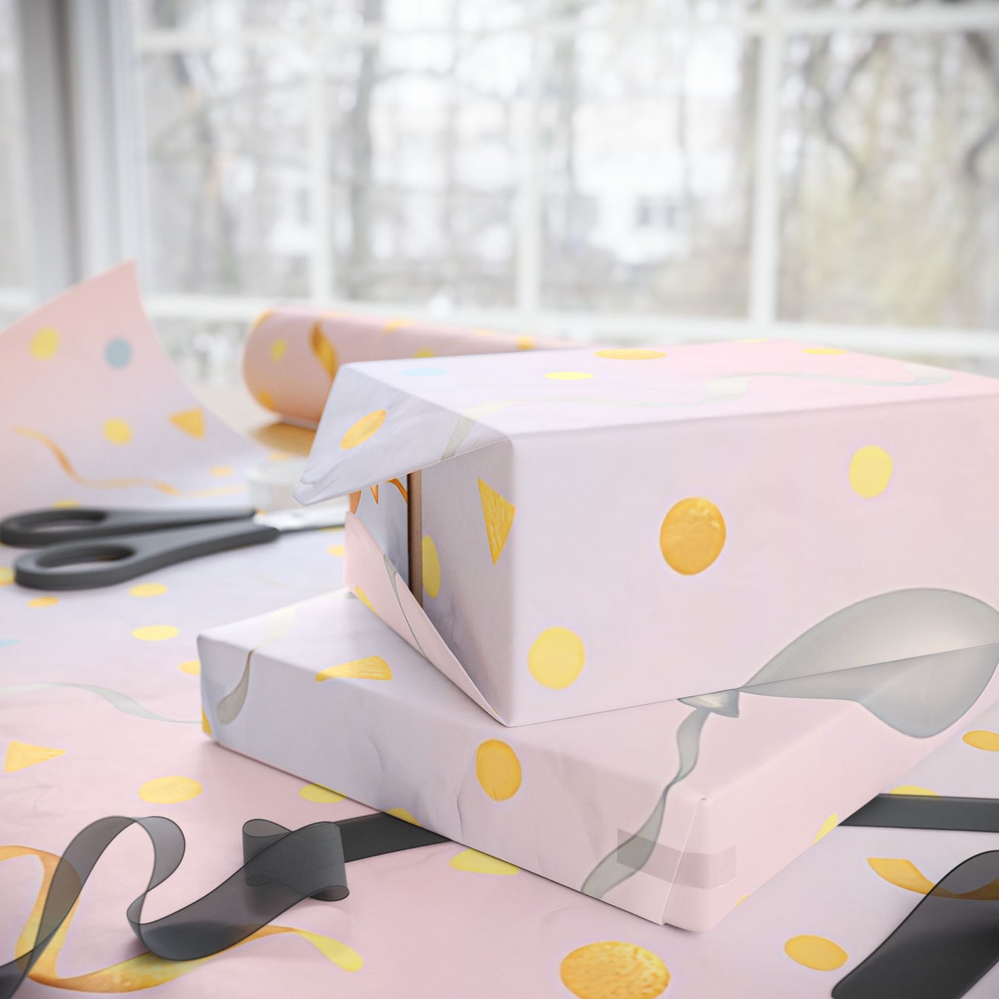 Celebration Balloon Wrapping Paper – Party Gift Wrap with Streamers & Confetti in Glossy or Matte