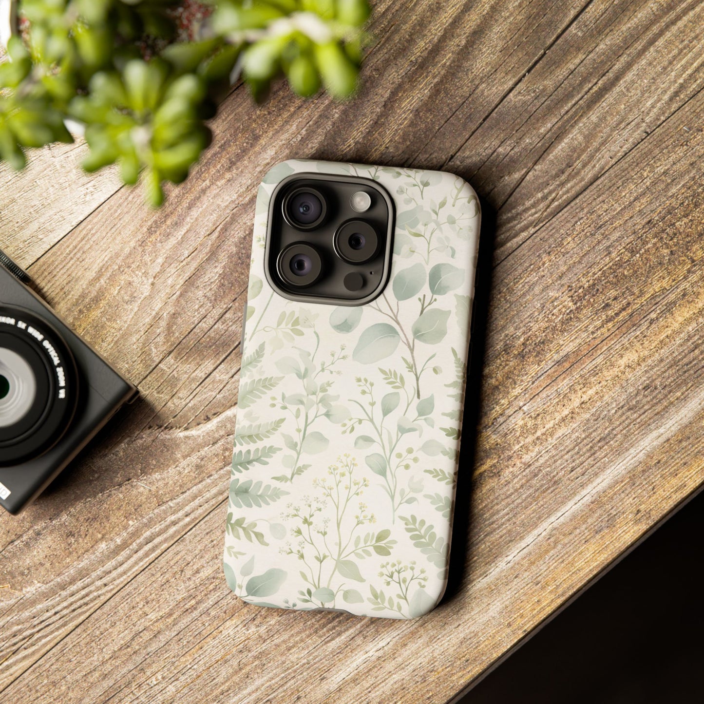 Floral Fern Tough Phone Case — Soft Green Botanical iPhone Cover