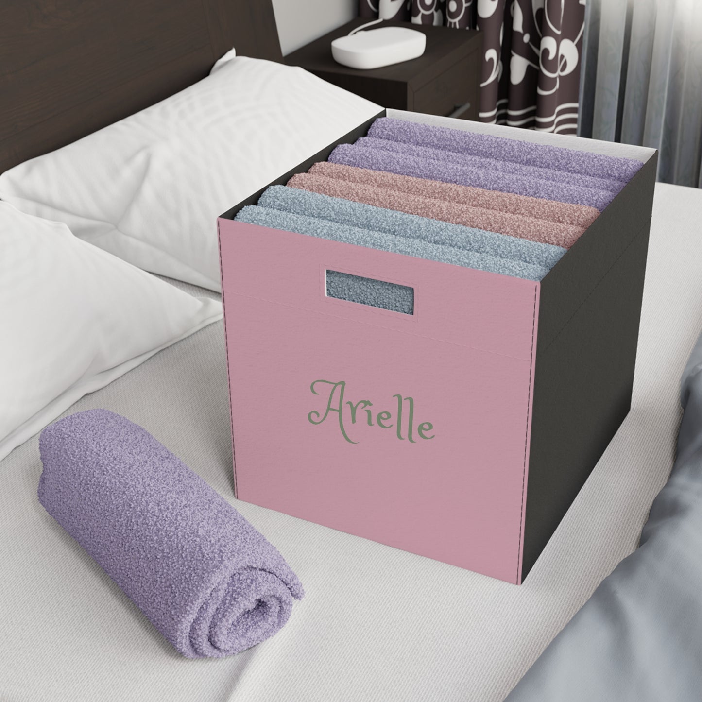 Personalized Pink Felt Storage Box – Custom Name Arielle, Nursery & Kids Toy Organizer