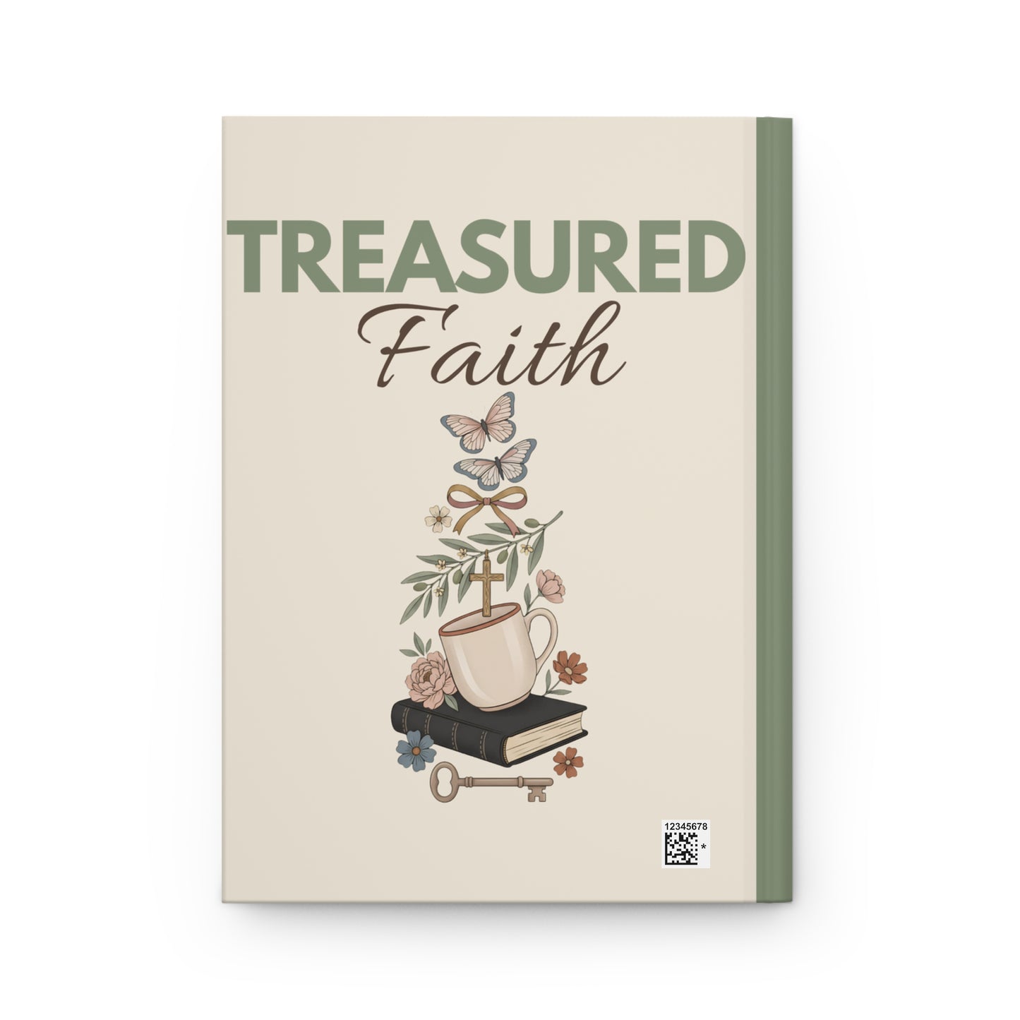 Treasured Faith Hardcover Journal — Faith-Inspired Notebook with Floral & Mug Illustration